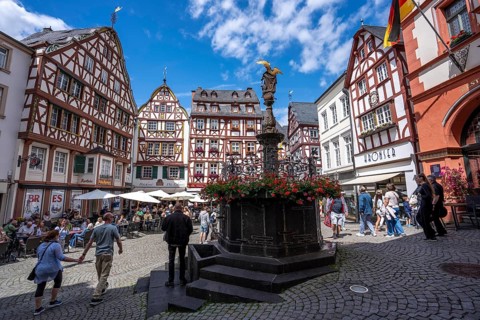 The wine town of Bernkastel-Kues on the Middle Moselle, medieval market square with gabled timber