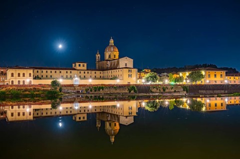 Church of San Frediano in Cestello with arno river in front at blue hour, Florence, UNESCO World