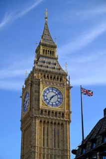 Elizabeth Tower with Big Ben and Union Jack, Palace of Westminster Clock Tower, City of