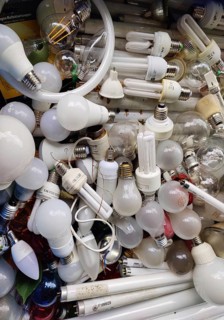 View of a full container with lots of broken lamps and lamps, Wertsoffzentrum Witten, Ruhr region,