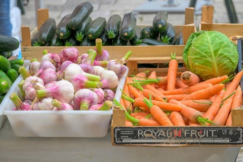 Vegetables for sale at the outdoor central market, Old Town, Dubrovnick, Croatia