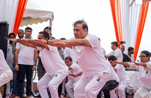 Assam Chief Minister Dr. Himanta Bishwa Sarma participated in a mass yoga session organised on the