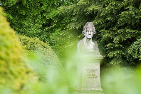 Statue of Christian Daniel Rauch in front of his birthplace, German Neoclassicism sculptor, Bad