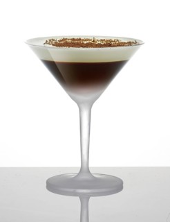Brandy Alexander cocktail against a white background, studio shot