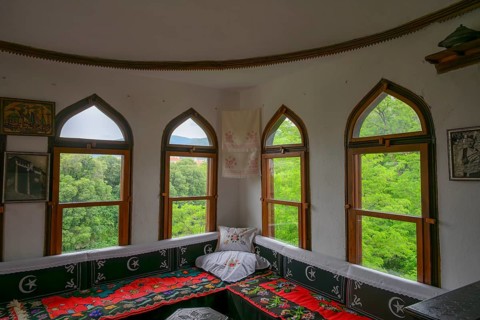 The windows and view from upper floor of the Turkish House. This house is a private house built in