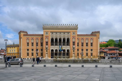 Sarajevo City Hall, known as Vijecnica, is located in the city of Sarajevo, Bosnia and Herzegovina.