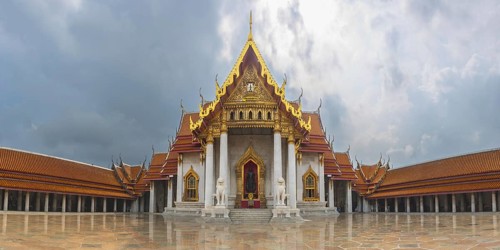 Abandoning thunderstorm over the marble temple, made of Carrara marble, Wat Benchamabopit, back of
