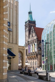 Shopping centre Galerie Roter Turm and New Town Hall, Chemnitz, Saxony, Germany