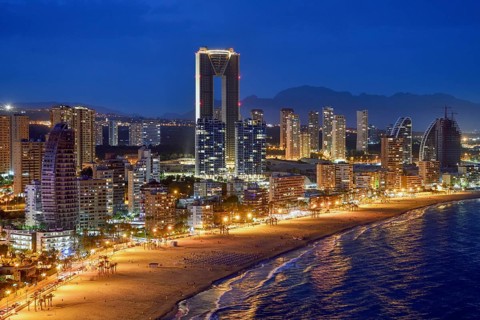 Skyline of Benidorm with the high-rise Intempo, with 192 metres the highest residential building in