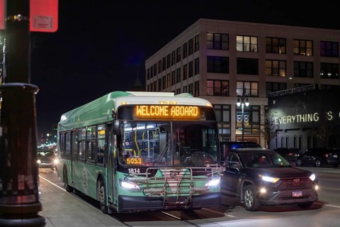 Detroit, Michigan - A Detroit city bus on Woodward Avenue.