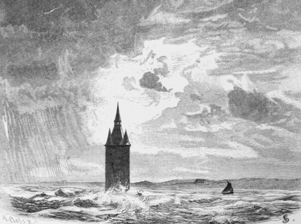 West tower of Wangerooge during storm, East Frisia, North Sea, Lower Saxony, landfall, storm, high