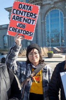 Detroit, Michigan - A rally against AI data centers in Michigan, one of six protests held across
