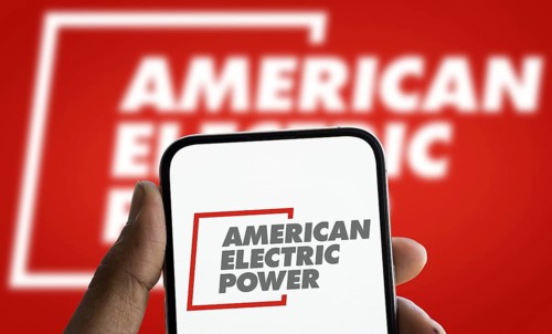 American electric power logo is displayed on smartphone. American Electric Power Company Inc is an