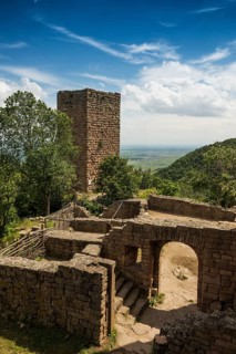 Castle ruins, Les Trois Châteaux d'Eguisheim, Eguisheim, Plus beaux villages de France, Haut-Rhin,