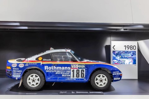 Porsche Museum Stuttgart-Zuffenhausen. Porsche 959 Paris-Dakar built in 1986. The automotive museum