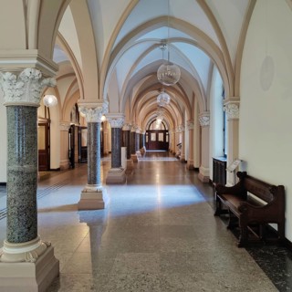 Town hall, interior view, old building built by the city architect Ludwig Winter in the neo-Gothic