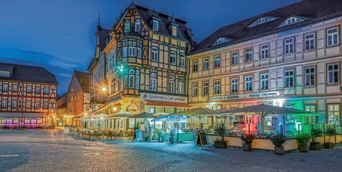 Restaurants on the market square illuminates Wernigerode Harz Germany