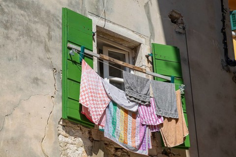 Towels drying on a clothesline, Rivinj, Istria, Croatia
