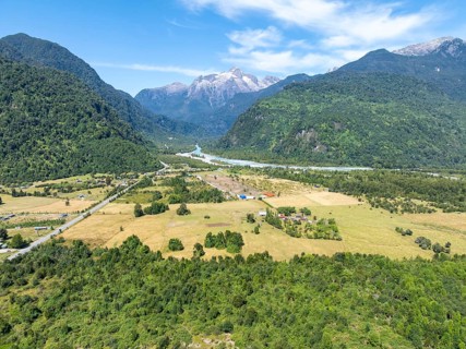 Mountains and landscape near Hornopirén, aerial view, Patagonia, Los Lagos, Chile