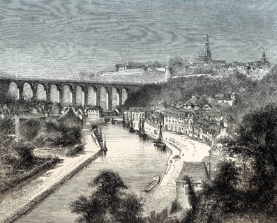 View of the Viaduct over the Rance river, Dinan, Côtes-d'Armor department, northwestern France,
