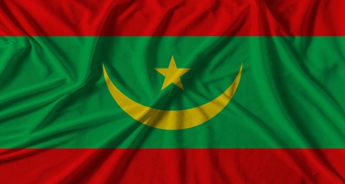 Mauritania flag with fabric texture background. National flag of Mauritania with cloth texture