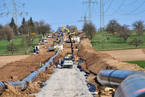 Large pipeline construction site for future gas and hydrogen energy supply across agricultural