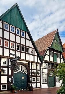 Historic half-timbered houses in the old town, Osnabrück, Lower Saxony, Germany