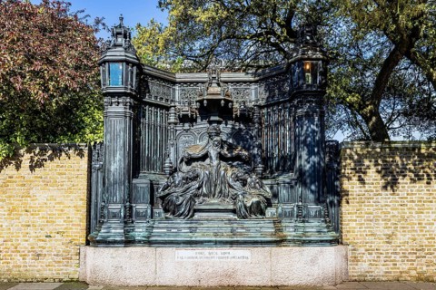 Sir Alfred Gilbert's Art Nouveau bronze memorial to Queen Alexandra is set into the Marlborough