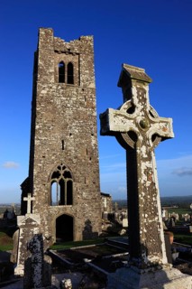 Cemetery and ruins of the monastery church on the Hill of Slane, Leinster province, Ireland
