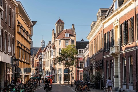 An alley with old houses in the city centre of Utrecht, Netherlands