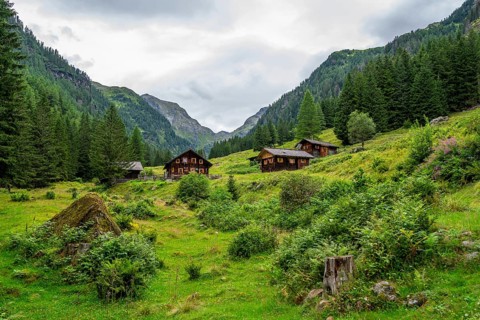 Alpine huts of the Wangenitzalm in the Wangenitztal, Schober Group, Hohe Tauern National Park,