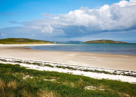 White sand at Traigh Mhor beach, the Cockle Strand, Barra, Outer Hebrides, Scotland, UK