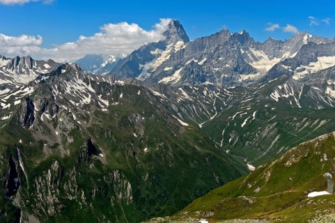 Mountain world of the Savoy Alps with the Grandes Jorasses massif, Haute Savoie, France