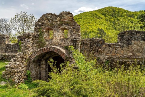 Ruins of the castle walls of the fortified church of St. Michael in Michelsberg or Cisnadioara,