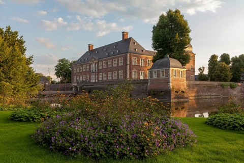 Ahaus Baroque and moated castle, today the seat of the Ahaus Technical Academy, Ahaus, Münsterland,