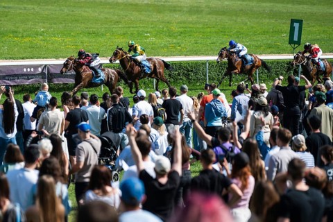 WROCLAW, POLAND - MAY 10, 2026: Horse race track WTWK Partynice. International race Group II for