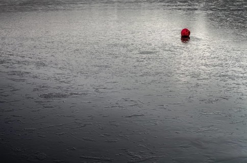 Frozen lake, structures of the water surface