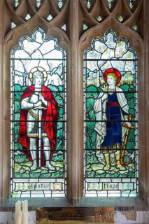 Stained glass window depicting Justice and Hope, All Saints church, Great Glemham Suffolk, England,