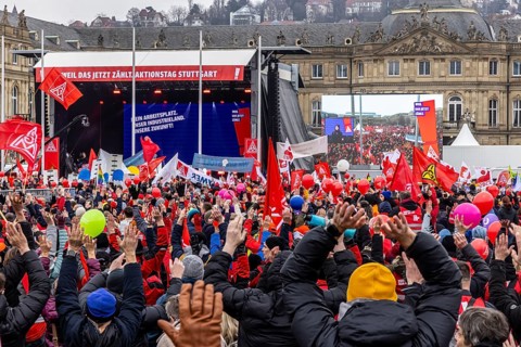 Day of action organised by IG Metall in Stuttgart. Metalworkers rally to fight for the future of