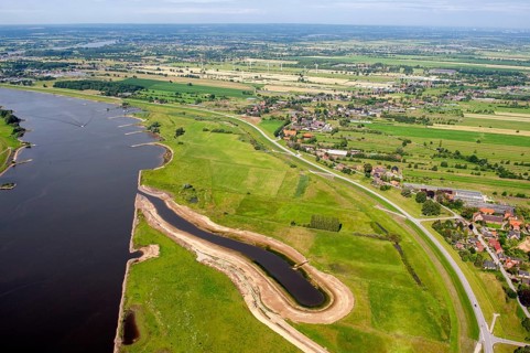 Aerial photo, floodplain, dike, dike foreland, mudflats, Elbe, restoration, water, Altengamme,