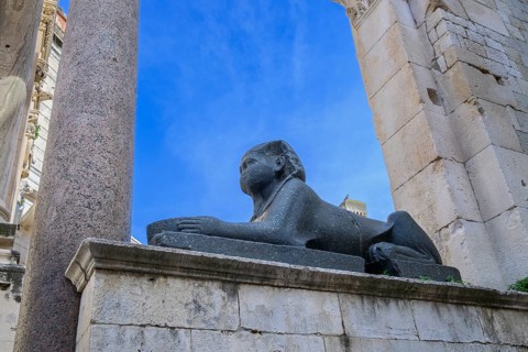 Egyptian Sphinx at the Peristyle, Diocletian's Palace, Spilt, Croatia. Sculpted around the 15th
