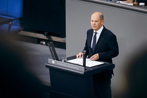 Federal Chancellor Olaf Scholz, (SPD), recorded during a government statement in the German