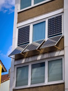 Unusual construction of solar panels on windows and a façade in Remscheid, Germany