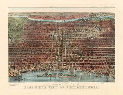Bird's Eye View of Philadelphia, 1875, detailed bird's-eye view of the city with views over the