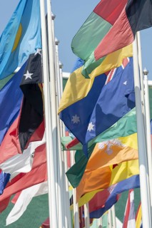 Many flags in front of the United Nations Conference Centre, Bangkok, Thailand