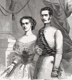 Franz Joseph I, Emperor of Austria, with Empress Elisabeth of Austria, called Sissi, 1857