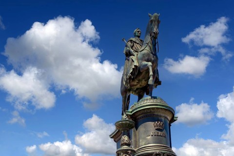 Germany, Saxony, Dresden, equestrian monument at the theatre square in front of the Semper Opera