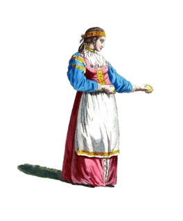 Historical clothing, fashion over time, clothing of a Russian girl in 1764, Russia, digitally