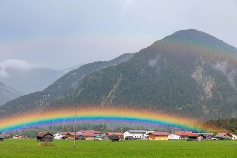 A double rainbow at Mittenwald municipality after a hefty thunderstorm. Bavaria, Germany