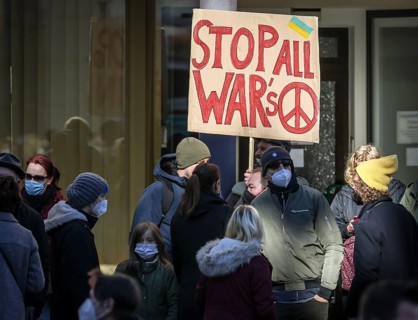 Wesel, North Rhine-Westphalia, Germany, Demonstration against Putin's war in Ukraine. Peace
